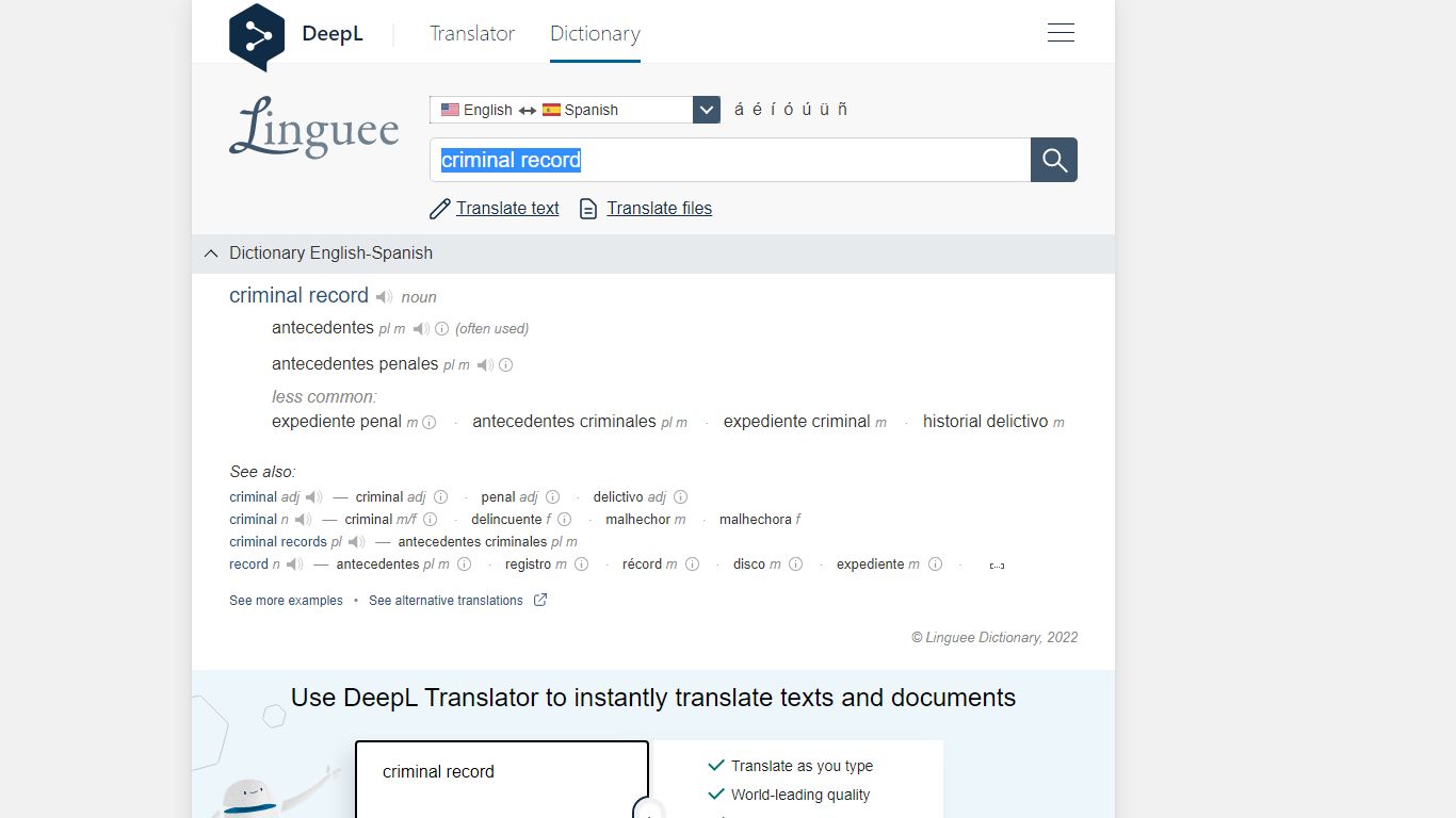 criminal record - Spanish translation – Linguee